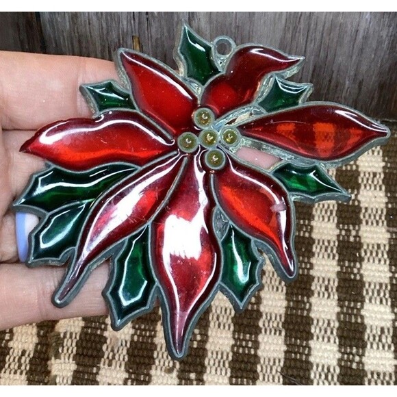 Christmas Stained Glass Suncatchers 9 Vintage Holly Bells Tree Candle Cat Santa - Picture 10 of 16